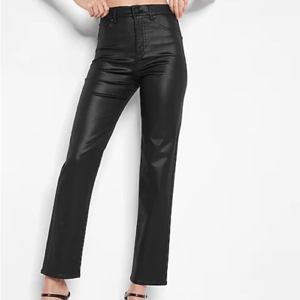 Express super high wasted black coated modern straight jeans (size 8 short)